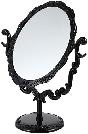 mınkıssy Retro Ayna 1 Pc Vintage Masaüstü Ayna, Çift Yan makyaj aynası Masaüstü makyaj aynası için makyaj masası (Siyah)