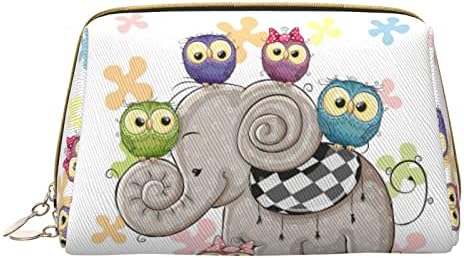 ASEELO Karikatür Fil ve Baykuşlar Çiçek Küçük Kozmetik Çantası Deri Taşınabilir Makyaj Çantası Kozmetik Çantaları