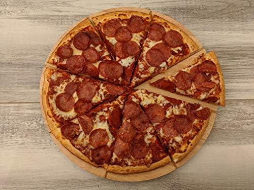 Damalı Şef Yuvarlak Ahşap Kesme Tahtaları - 13,5 inç, 8 Dilim Oluklu Tersinir Pizza Tahtası-Peynirli Şarküteri Tahtası