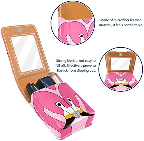 ORYUEKAN Ruj Kılıfı Ayna ile Sevimli Taşınabilir Makyaj Çantası kozmetik torbası, Pembe Karikatür Flamingo Çift