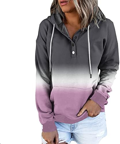 pimelu Kapüşonlu Sweatshirt Kadın Uzun Kollu Cep Kapüşonlu Sweatshirt Düğme Up Hoodies Hoodies Kadınlar için Rahat