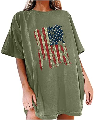 Vatansever Çizgili T Shirt Kadınlar için Bağımsızlık Günü Gömlek Vintage Gevşek Fit Tunik Üstleri Kısa Kollu Yaz Bluzlar