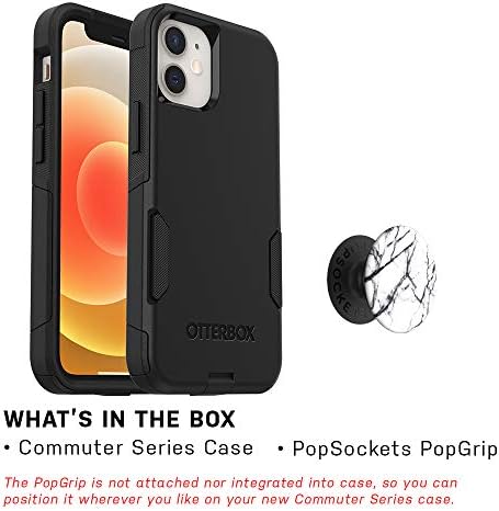 OtterBox Bundle Banliyö Serisi iPhone için Kılıf 12 Mini - (Siyah) + PopSockets PopGrip - (Güvercin Beyaz Mermer)