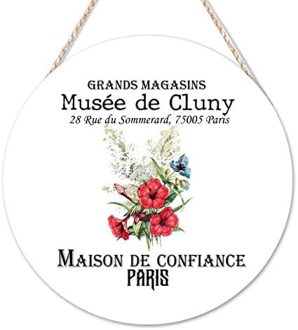 Hoş geldin yazısı Maison De Confiance Musee De Cluny Yuvarlak Ahşap Işaretler Vintage orkide Çiçek Duvar Sanatı Işaretleri