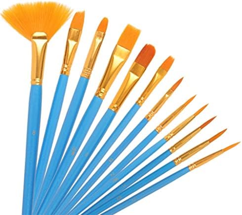 HNKDD 12 Adet İnci Mavi Çubuk Boyama Suluboya Kalem Seti Naylon Fan Yağlı Boya Fırçası DIY Akrilik Boya Fırçası