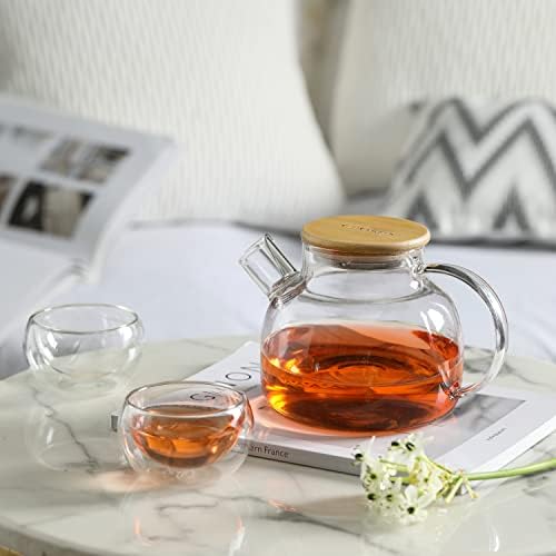 CnGlass cam çaydanlık Stovetop Güvenli, 30.4 oz Şeffaf Çaydanlıklar Çıkarılabilir Filtre Emzik, Çaydanlık Gevşek Yaprak