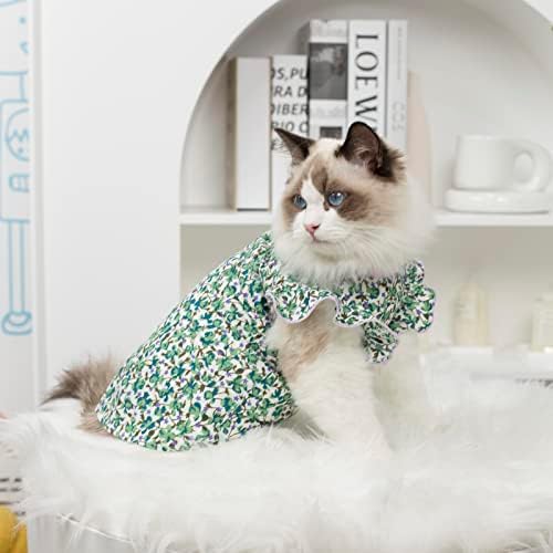 MESHEEN Kedi Elbiseleri Sadece Kediler için Yumuşak Hafif Nefes Alabilen Cilt Dostu Kumaştan Yapılmış, Çiçek Desenli