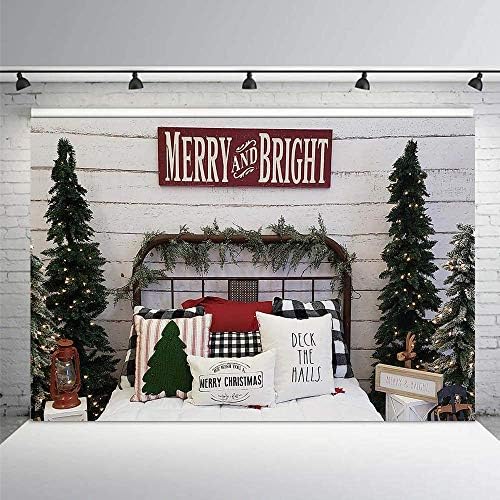 MEHOFOND 7x5ft Noel Fotoğraf Arka Plan Mutlu ve Parlak Noel Ağacı Retro Ahşap Duvar Başlık Yatak Kapalı Arka Planında