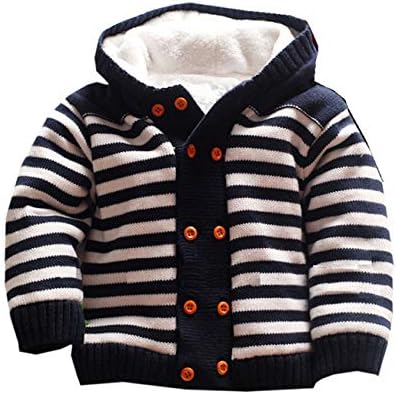Toddler Erkek Kız Örme Çizgili kapüşonlu süveter Hırka Bebek Kış Giyim Ceketler Ceket