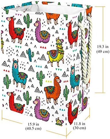 Llamas Kaktüsler ve Üçgenler Karikatür Tarzı 300D Oxford PVC Su Geçirmez Giysiler Sepet Büyük çamaşır sepeti Battaniye