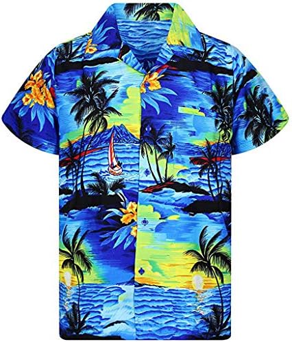 Erkek Rahat Hawaii Baskı Plaj Tee Gömlek Kısa Kollu Hızlı Kuru T-Shirt Turn-Aşağı Yaka Düğmesi Üst Bluz M-3XL