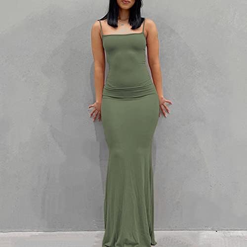 Fragarn Kısa Kollu Elbise, Moda kadın Sling Kolsuz Seksi Düz Renk Aç Geri Slim Fit Uzun Elbise