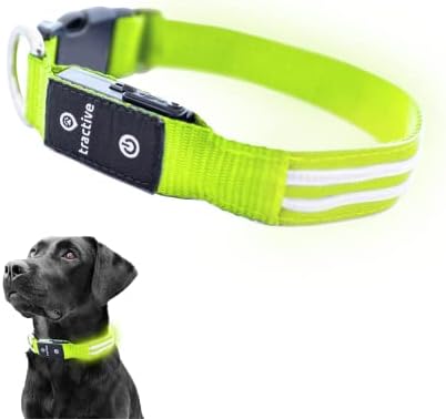 Çekiş LED ışıklı Köpek Tasması-Gece Yürüyüşü için 3 ışık modu, Su geçirmez, Şarj Edilebilir, 10 Saate Kadar Pil, Yeşil