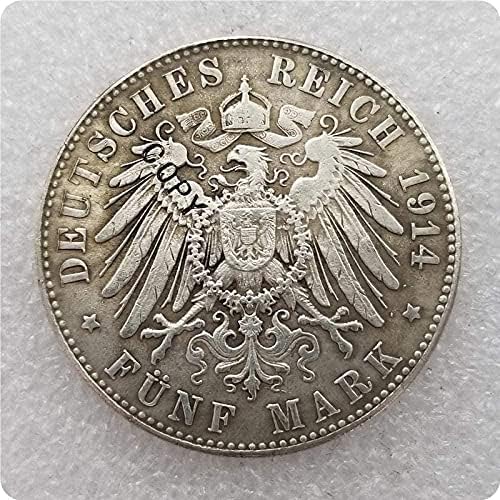 Alman Devletleri 1914 Prusya 5 İşareti Gümüş Kopya Hatıra Paraları Kopya Ev Odası Ofis Dekor için