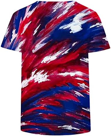 4th Temmuz 2023 T-Shirt Kadınlar için Batik Amerikan Bayrağı Baskı Bluz V Boyun Kısa Kollu Tee Casual Gömlek Tops