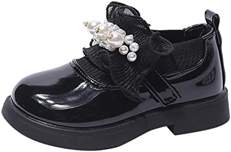 Kızlar düşük topuk ayakkabı PU elbise ayakkabı rahat ayakkabılar düğün boyutu 6 Ayakkabı yürümeye başlayan çocuk (siyah,