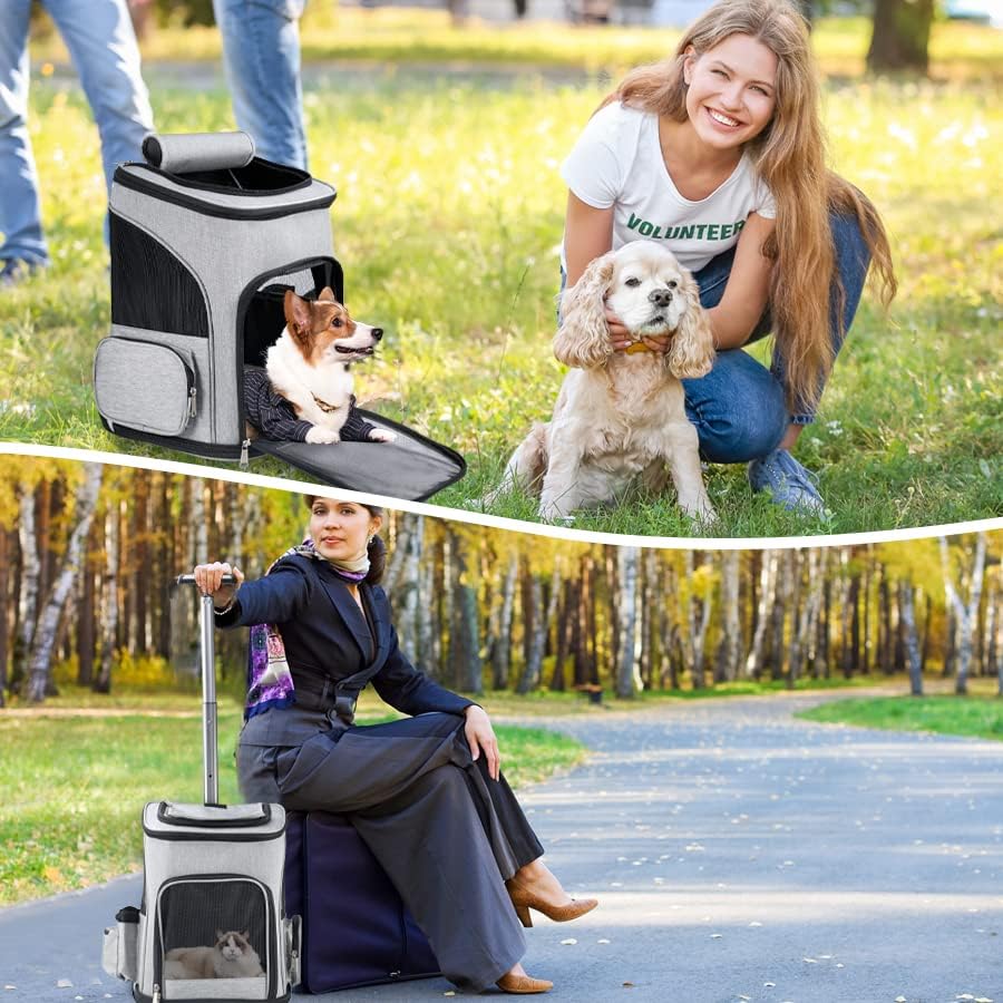 Tekerlekler ile yeni Yükseltme Pet Taşıyıcı Havayolu Onaylı Haddeleme Kedi Taşıyıcı, 3 in 1 Köpek Sırt Çantası Taşıyıcı