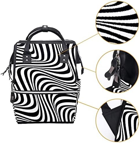GUEROTKR seyahat Sırt çantası, bebek bezi çantaları, Sırt Çantası Bebek Bezi Çantası, Siyah Beyaz 3D Çizgili Sanatsal