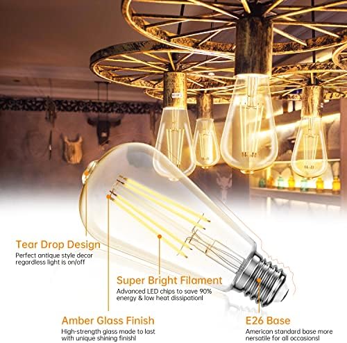 Batklumi LED Edison ampuller ışık: Dim 8 W eşdeğer 60 Watt E26 Edison ampuller 5000 K günışığı parlak beyaz ile 80+