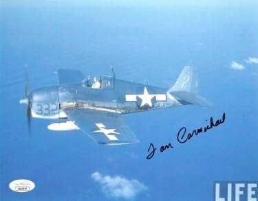 Dan Carmichael imzalı İKINCI Dünya Savaşı Navy Ace Pılot Vıntage B & W 8x10 Fotoğraf - JSA SS17677-Gümüş Yıldız /