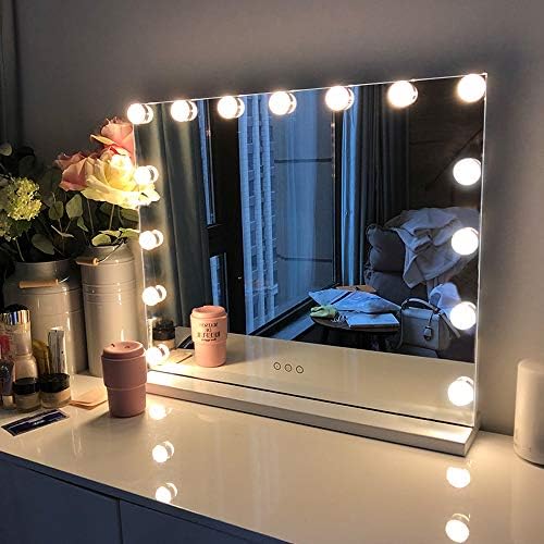 FENCHİLİN Işıklı Makyaj Aynası, Soyunma Odası ve Yatak odası için 15 Kısılabilir LED Ampullü Hollywood Işıklı Makyaj