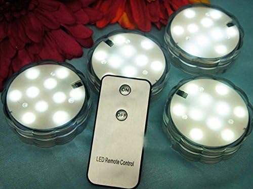4 adet x Uzaktan Kumandalı Dalgıç LED beyaz ışık Floralytes düğün ışık (10 LED)