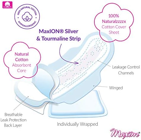 Maxim MaxİON Cotton Pads Super Absorbancy, %100 Pamuk, Kadınlar İçin Kanatlı Adet Pedleri, Organik Pamuklu Pedler,
