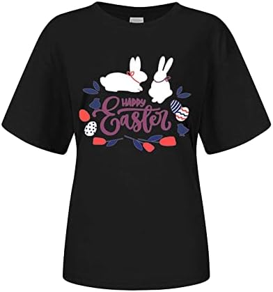 Paskalya Gömlek Kadınlar için Moda Bluz Sevimli Tavşan Grafik Gevşek Gömlek Tops Kısa Kollu O Boyun Tişörtleri Tunik