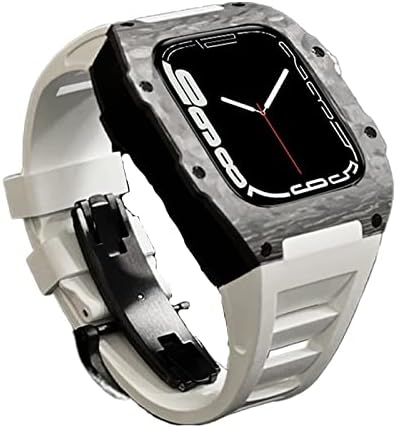 KAPPDE Lüks Karbon Fiber Alaşımlı Kasa Kayışı Seti Apple Watch için 7 6 5 4 se Lastik Bant DIY Çerçeve Modifikasyon