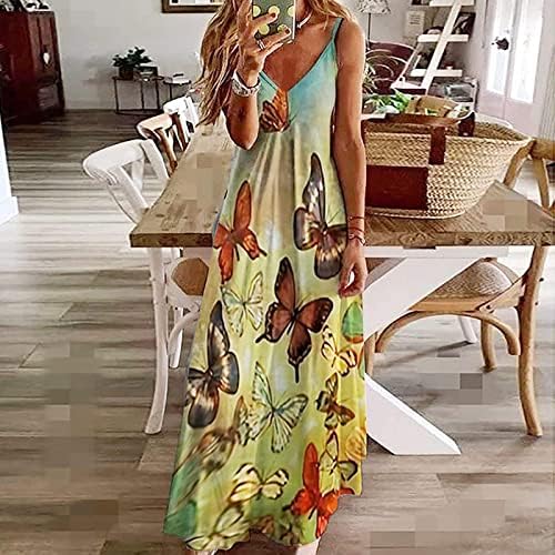 Maxi Elbiseler Kadınlar için Yaz Kolsuz Boho Sundress Casual V Yaka Uzun Elbiseler Hawaiian Plaj Elbise Tatil için