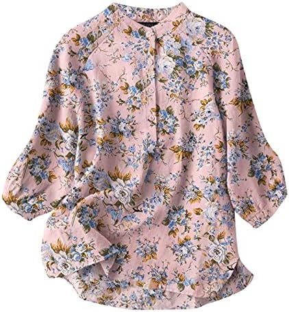 Kadın Artı Boyutu Boho Çiçek Pamuk Keten Üstleri Kısa Kollu Ekip Boyun T Shirt Düğme Bluzlar Şık Rahat S-5XL