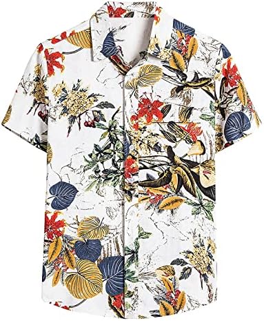 2023 Yeni Rahat erkek Gevşek Yaka Baskı Kısa Kollu Manşetleri Düğme Liman Tarzı Çiçek Gömlek Kum Erkekler T Shirt