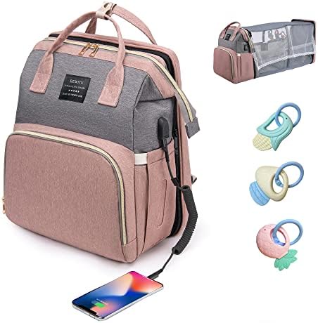 BEWITU Bebek Bezi Çantası Sırt Çantası, 13 Cepler Büyük Seyahat Bebek bezi çantaları, USB şarj Portu ile Su geçirmez