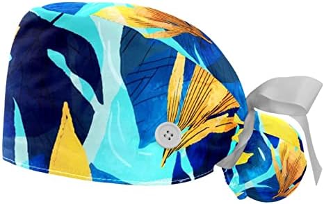 Tropikal Mavi Altın Yaprak Ayarlanabilir Çalışma Kapağı Düğmeleri ile Elastik kurdele Geri Şapka Kadınlar için