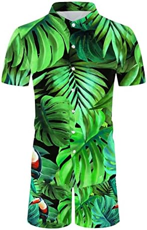 Vickyleb Hawaiian Eşofman Erkekler için, Hawaiian Takım Elbise Erkekler için Moda Tatil Rahat Yaz Plaj Gömlek Takım