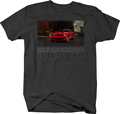 Amerikan Kas Hotrod Challenger Kırmızı Sokak Sahne Downtown T Gömlek Erkekler için