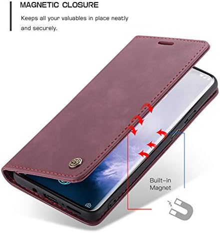 OnePlus 7 Pro Durumda, Bpowe Klasik deri cüzdan Kılıf Tasarım Kart Yuvası ve Manyetik Kapatma ile Flip Fold Kılıf