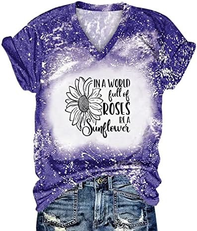 Kadın Yaz Kısa Kollu T Shirt Moda Tiy Boya Harfler Baskılı günlük t-Shirt Gevşek V Boyun Kazak Bluz Tee Tops