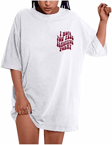 Kadın Grafik T Shirt Büyük Boy Yuvarlak Boyun Tees Yaz Mektup Baskı Kısa Kollu Casual Gevşek Tops