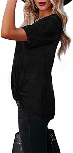 Sonbahar Yaz Kısa Kollu Tişört Bayan %2023 Pamuk Ekip V Boyun Wrap Criss Çapraz Düz Brunch Üst Gömlek Bayanlar için