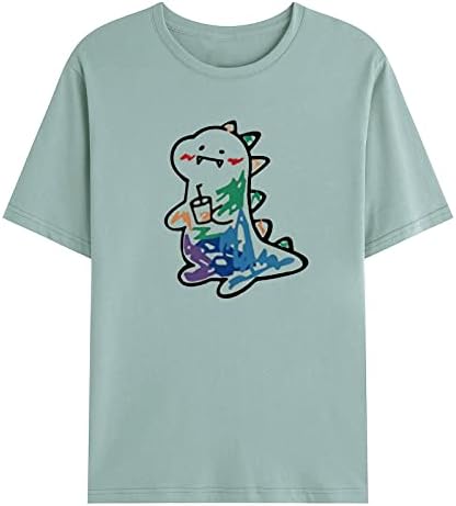 Erkek T Shirt Rahat Sevimli Dinozor Baskı Yaz Kısa Kollu Yuvarlak Boyun Kazak T-Shirt Bluzlar Tops