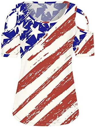 Vatansever Gömlek Kadınlar için Amerikan Bayrağı Yaz Kısa Kollu O Boyun T-Shirt Yıldız Çizgili Gevşek Fit Casual Parti