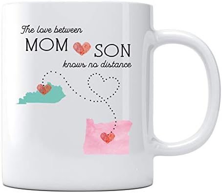 Anneler Günü Hediyesi Kahve Kupa Eyalet Uzun Mesafe Kentucky Oregon Anne ve Oğul Arasındaki Aşk Mesafeyi Bilmiyor