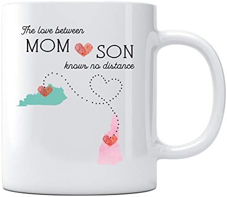 Anneler Günü Hediyesi Kahve Kupa Eyalet Uzun Mesafe Kentucky New Hampshire Anne ve Oğul Arasındaki Aşk Mesafeyi Bilmiyor
