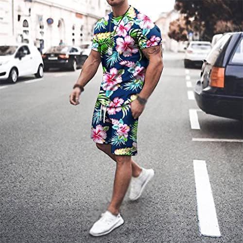 LSDJGDDE 2 Parça Yaz erkek Spor Çiçek Baskı kısa kollu t-shirt Takım Elbise Beachwear